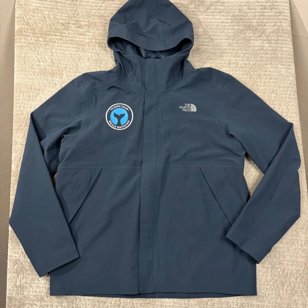The North Face Mens Apex Flex DryVent Hooded Jacket‎ Navy Blue XL Alaska Whale